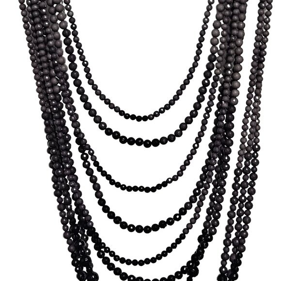 Elegant Black Gray Ombre Beaded Multi Strand Statement Necklace Fashion Jewelry - Picture 3 of 7